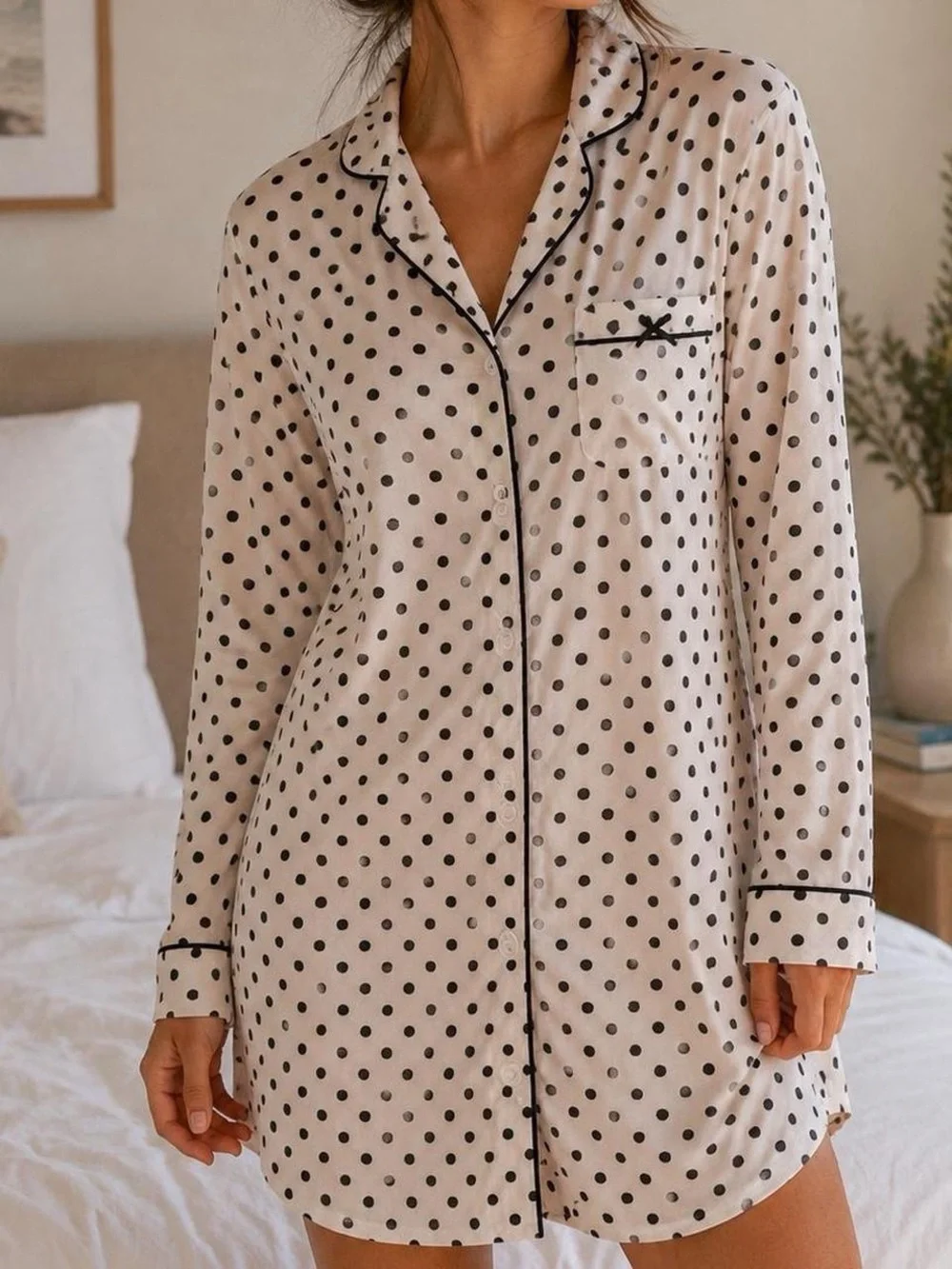 Kate Spade New York Pink Black Polka Dot Pajama Sleep Shirt Size S